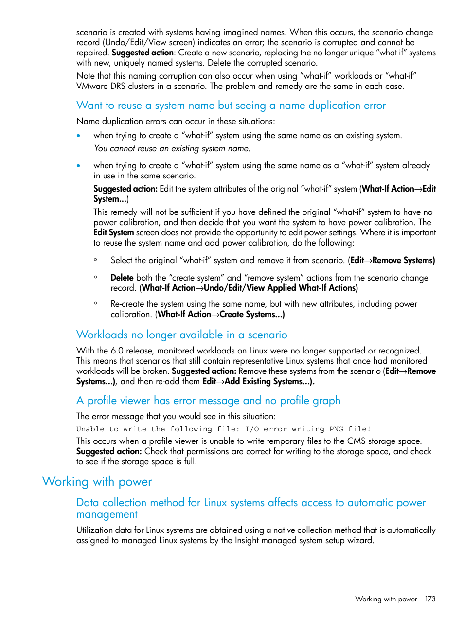 Working with power, Workloads no longer available in a scenario | HP Matrix Operating Environment Software User Manual | Page 173 / 245