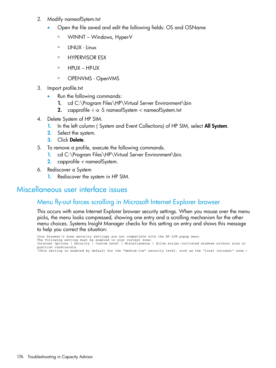 Miscellaneous user interface issues | HP Matrix Operating Environment Software User Manual | Page 176 / 245