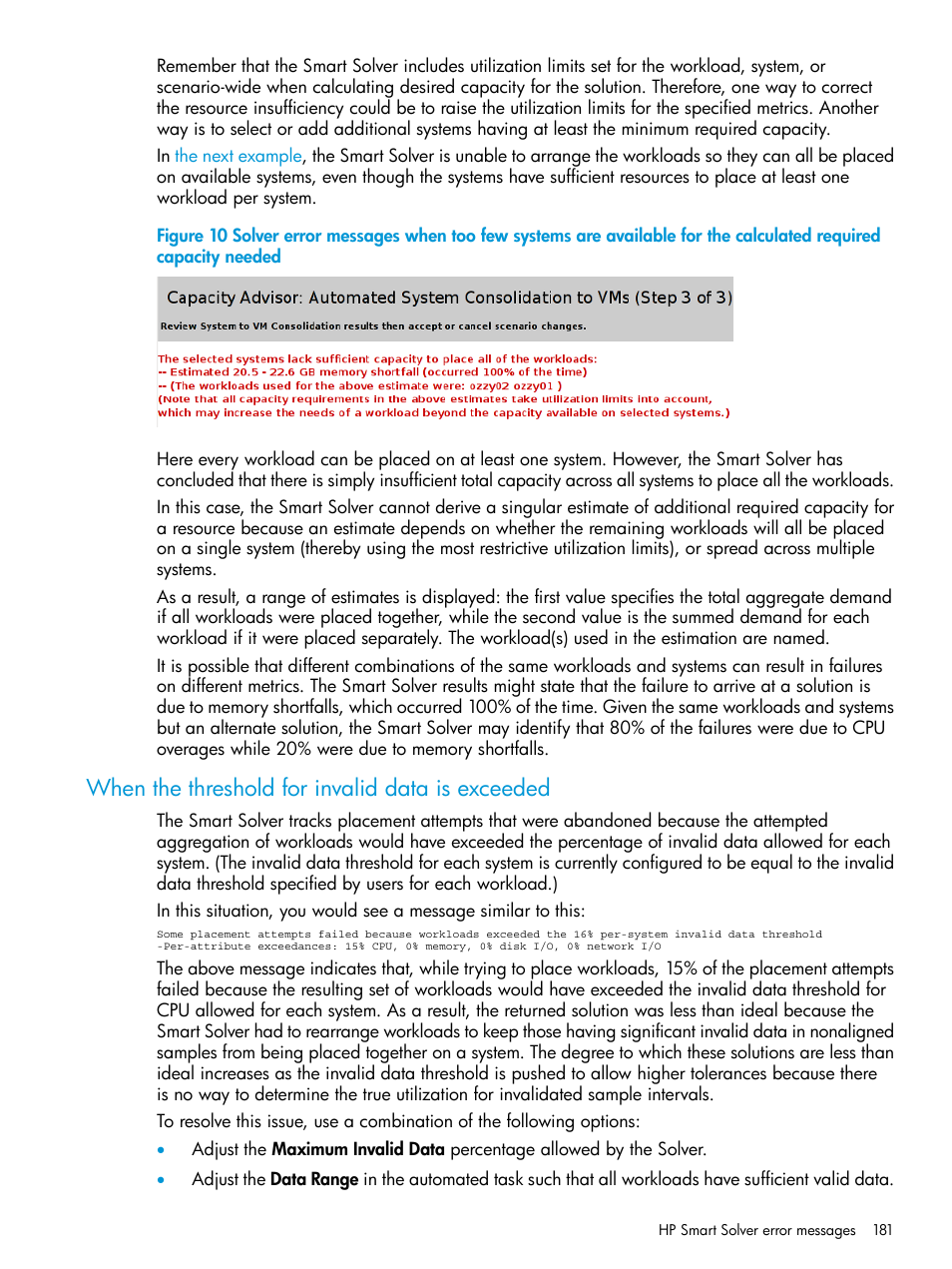 When the threshold for invalid data is exceeded, When the threshold for | HP Matrix Operating Environment Software User Manual | Page 181 / 245