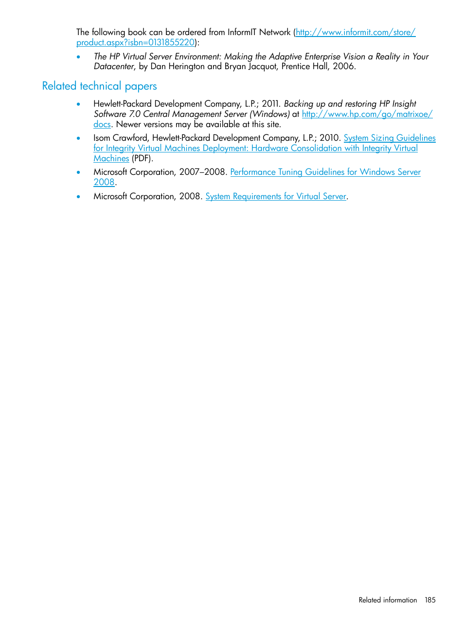 Related technical papers | HP Matrix Operating Environment Software User Manual | Page 185 / 245