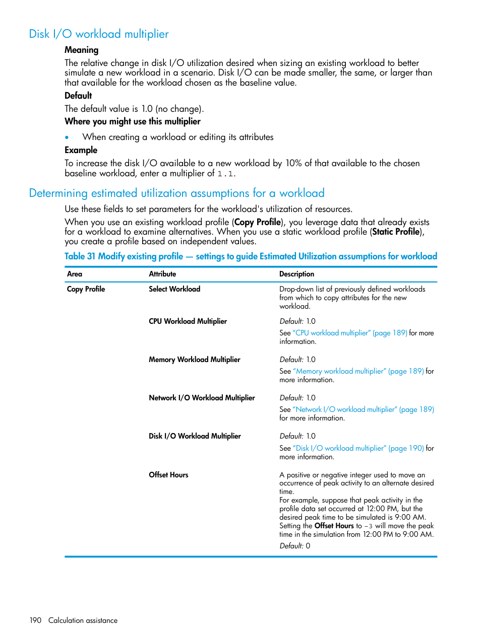 Disk i/o workload multiplier, Determining estimated | HP Matrix Operating Environment Software User Manual | Page 190 / 245