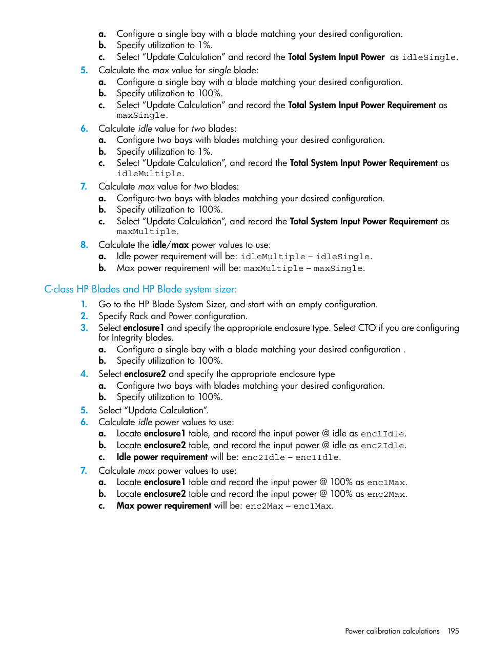 C-class hp blades and hp blade system sizer | HP Matrix Operating Environment Software User Manual | Page 195 / 245