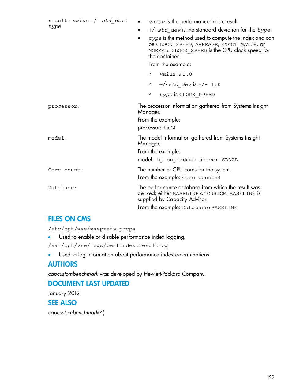 Files on cms, Authors, Document last updated | See also | HP Matrix Operating Environment Software User Manual | Page 199 / 245