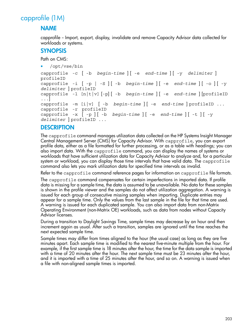 Capprofile (1m), Capprofile(1m), Name | Synopsis, Description | HP Matrix Operating Environment Software User Manual | Page 203 / 245