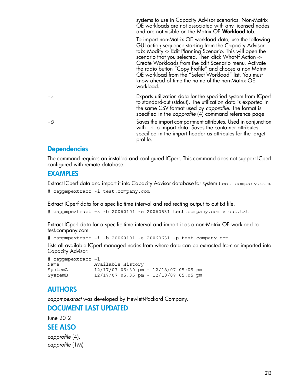 Dependencies, Examples, Authors | Document last updated, See also | HP Matrix Operating Environment Software User Manual | Page 213 / 245