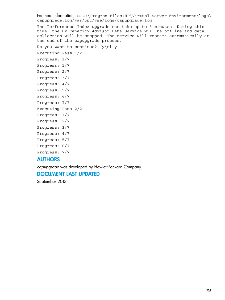 Authors, Document last updated | HP Matrix Operating Environment Software User Manual | Page 215 / 245