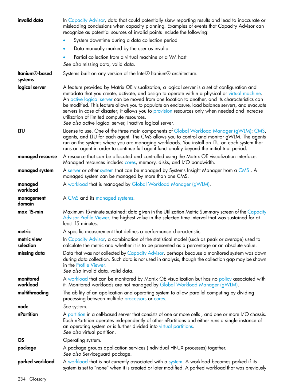 Metric representation, Max 15-min, Metric view selection | Max 15 minute sustained, Npartitions, Logical server, Npartition | HP Matrix Operating Environment Software User Manual | Page 234 / 245