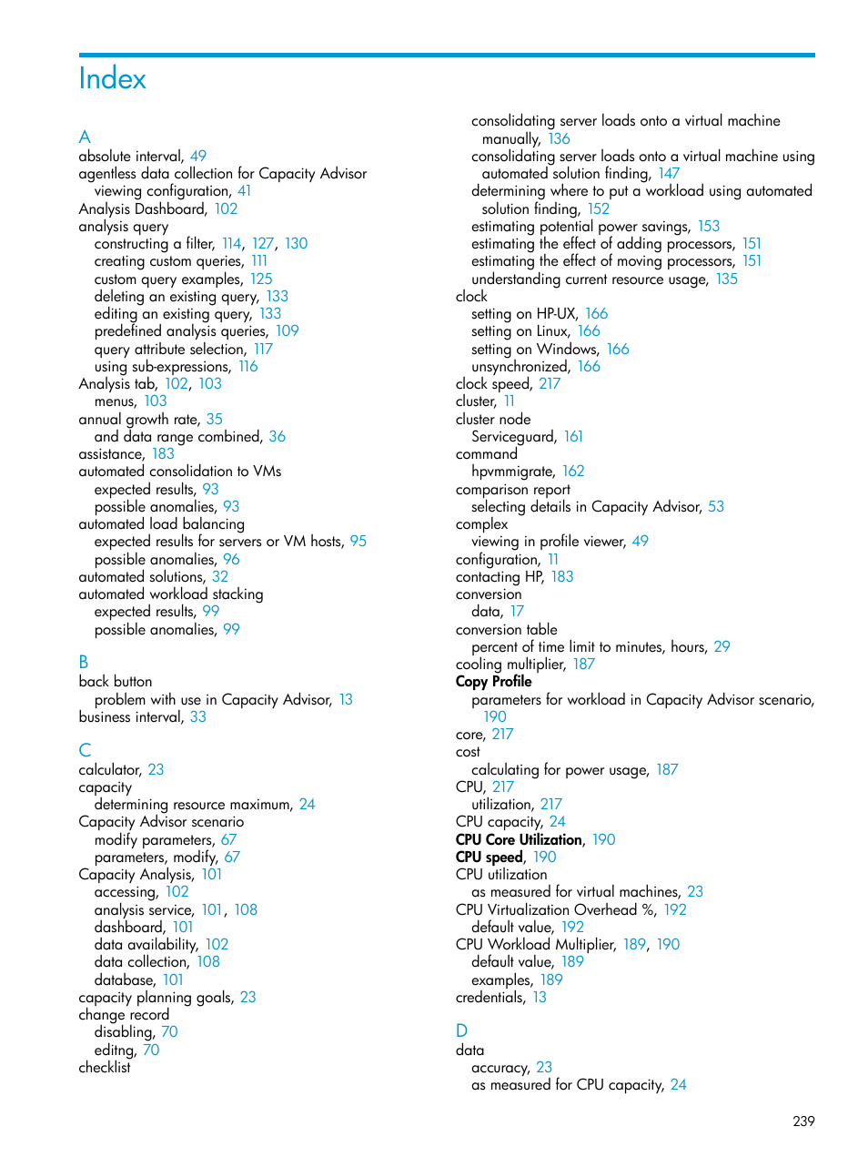 Index | HP Matrix Operating Environment Software User Manual | Page 239 / 245