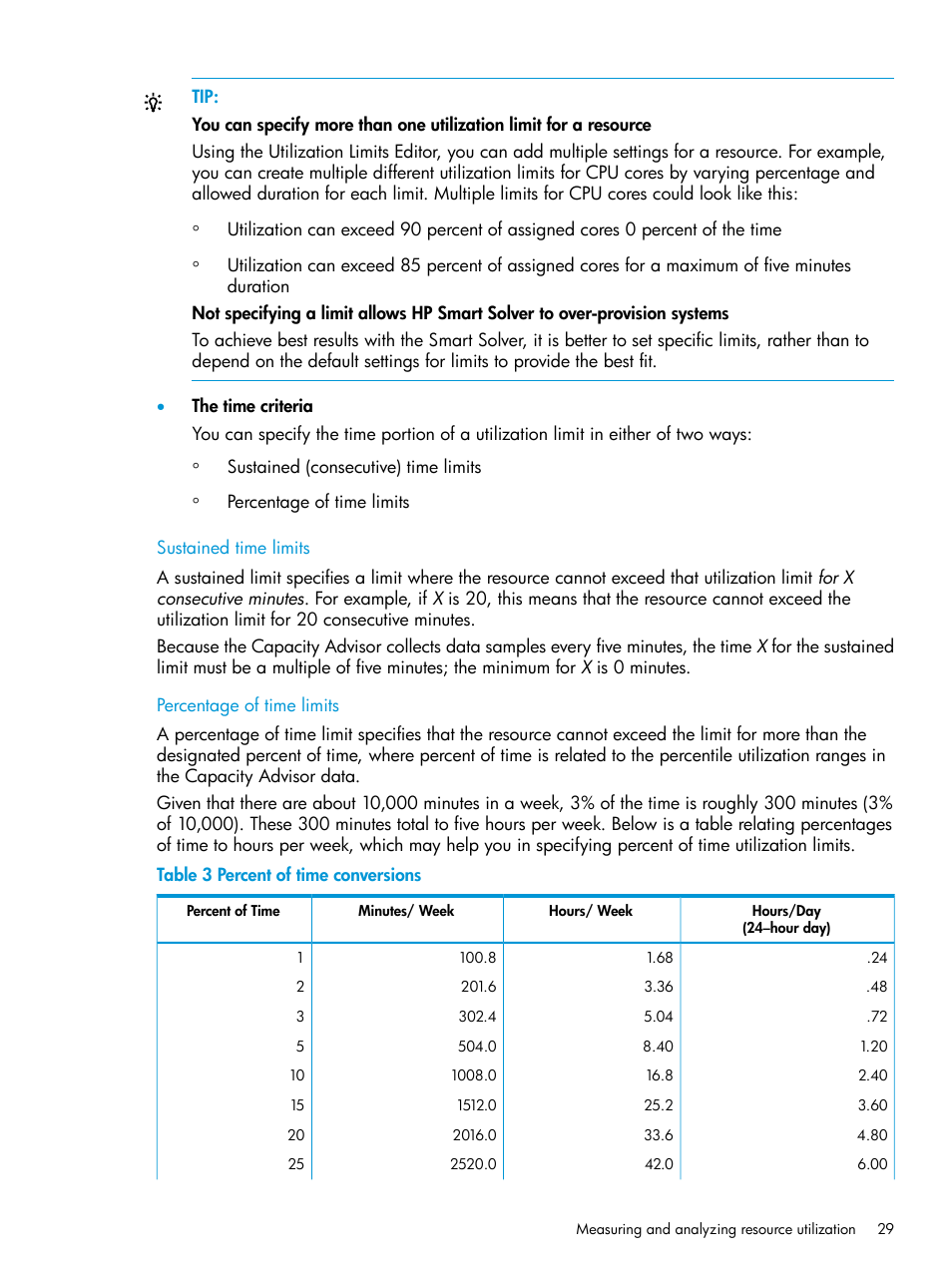 Sustained time limits, Percentage of time limits, Sustained time limits percentage of time limits | HP Matrix Operating Environment Software User Manual | Page 29 / 245