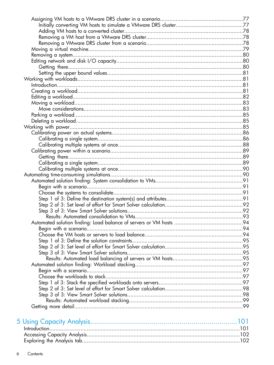 5 using capacity analysis | HP Matrix Operating Environment Software User Manual | Page 6 / 245