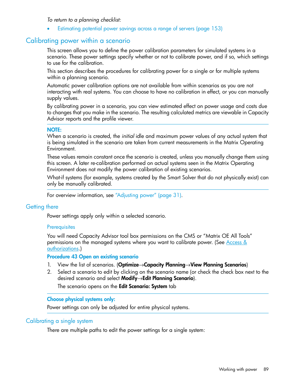 Calibrating power within a scenario, Getting there, Calibrating a single system | Getting there calibrating a single system | HP Matrix Operating Environment Software User Manual | Page 89 / 245