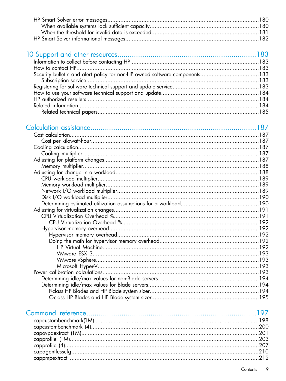 10 support and other resources, Calculation assistance, Command reference | HP Matrix Operating Environment Software User Manual | Page 9 / 245