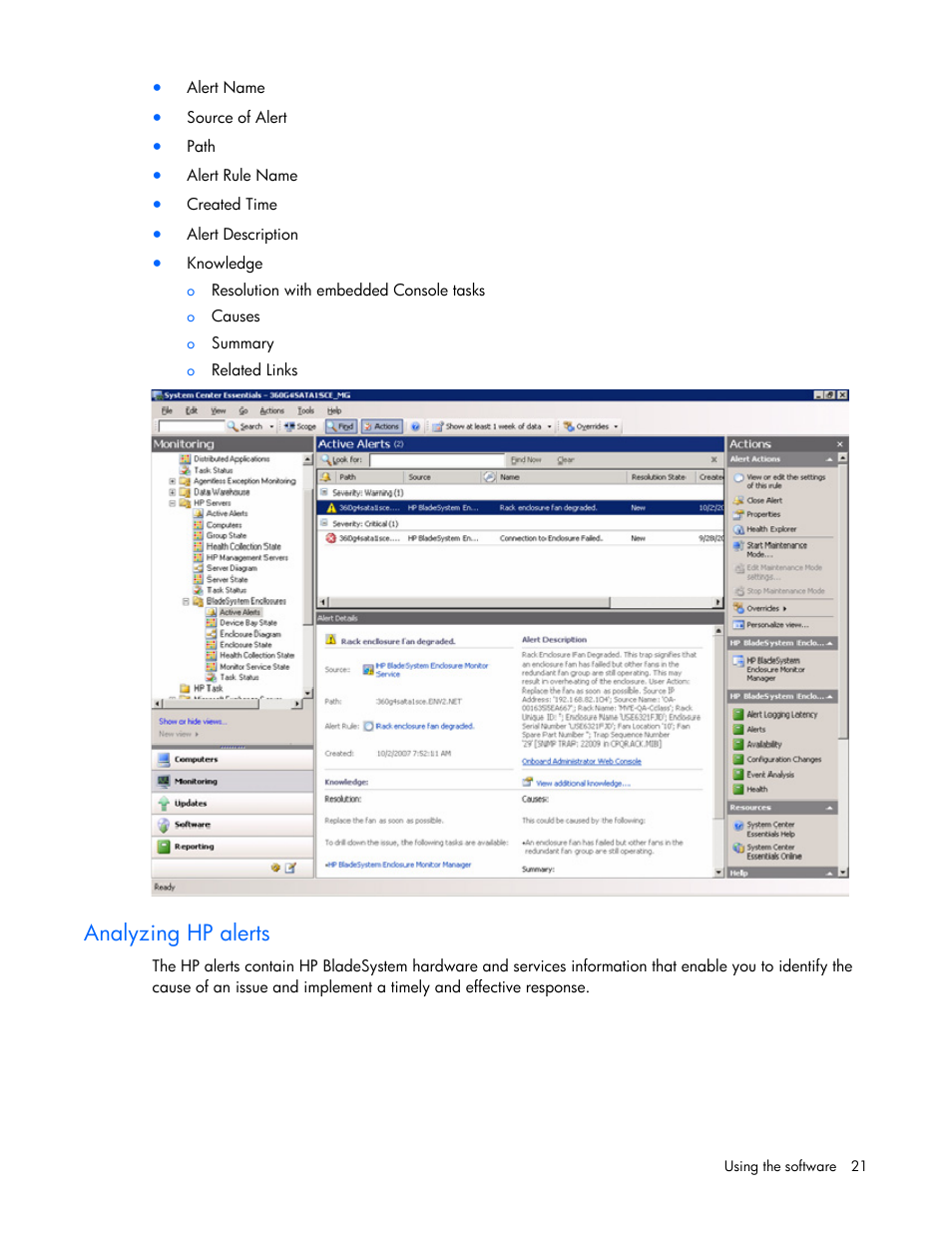 Analyzing hp alerts | HP ProLiant BL465c Server Blade User Manual | Page 21 / 73