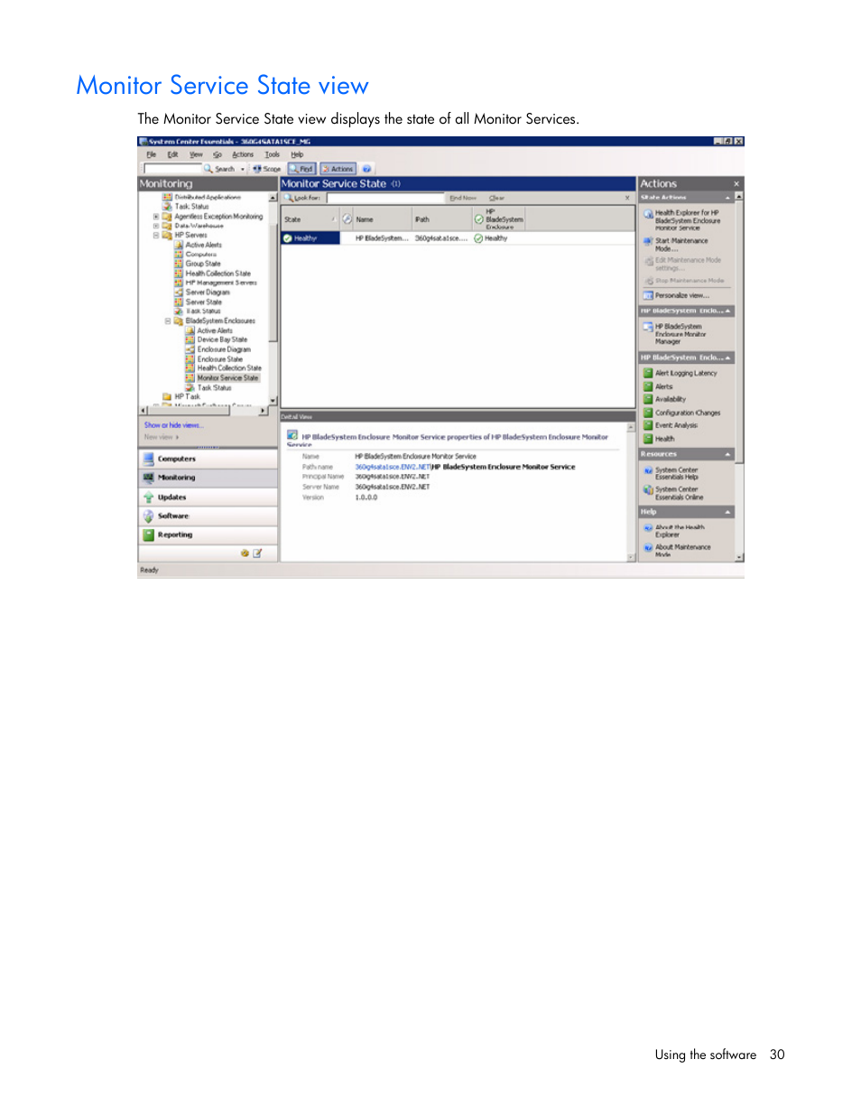 Monitor service state view | HP ProLiant BL465c Server Blade User Manual | Page 30 / 73