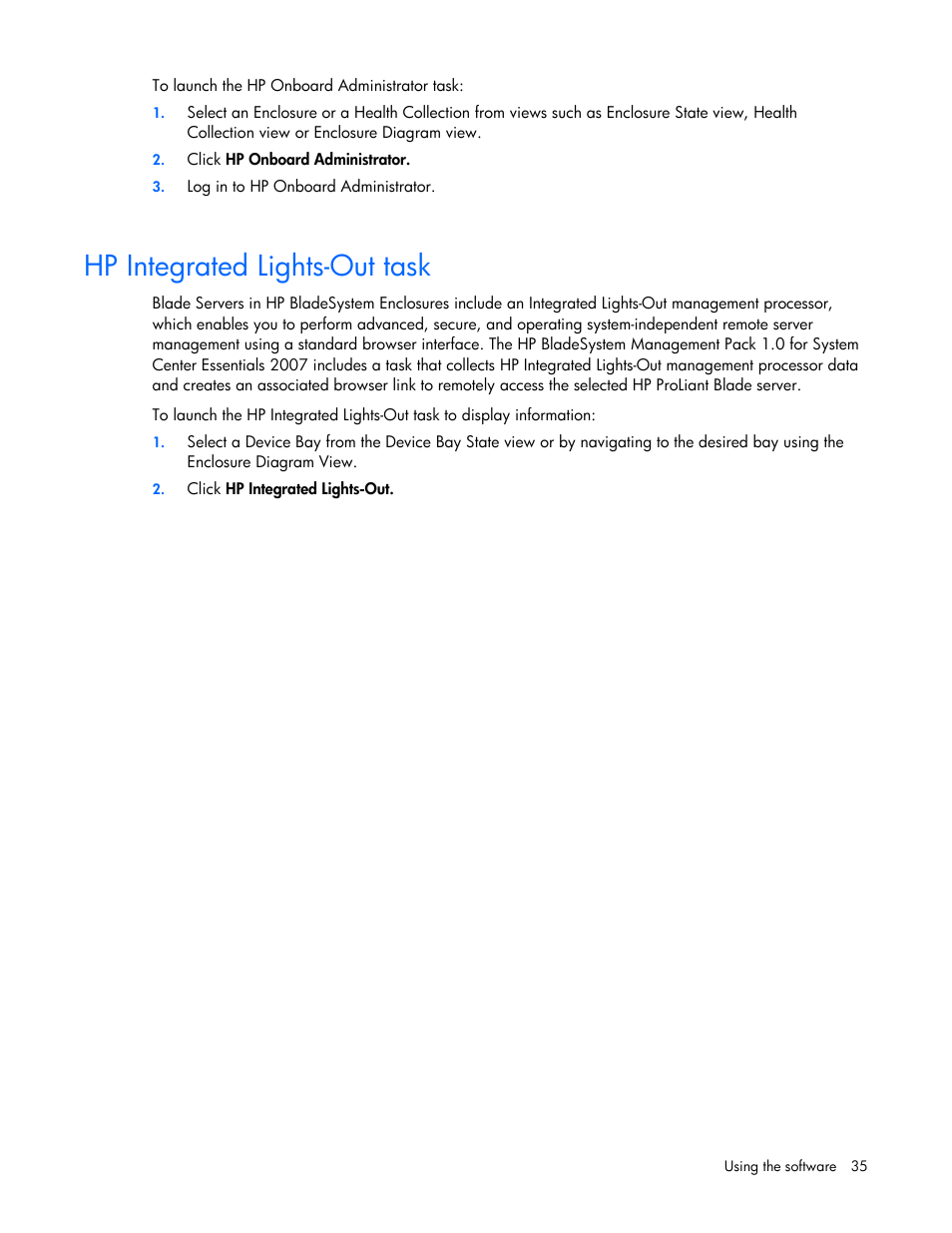 Hp integrated lights-out task | HP ProLiant BL465c Server Blade User Manual | Page 35 / 73