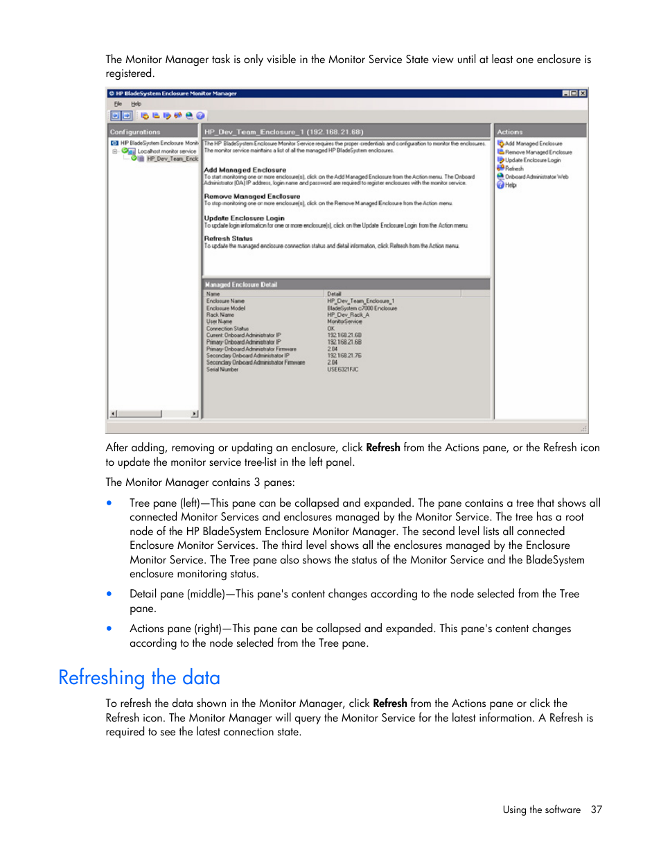 Refreshing the data | HP ProLiant BL465c Server Blade User Manual | Page 37 / 73