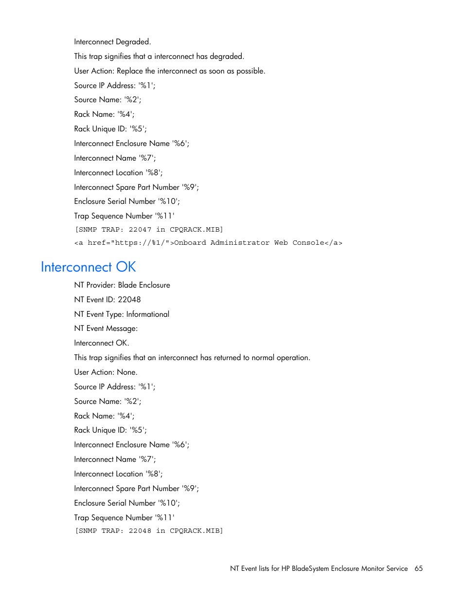 Interconnect ok | HP ProLiant BL465c Server Blade User Manual | Page 65 / 73