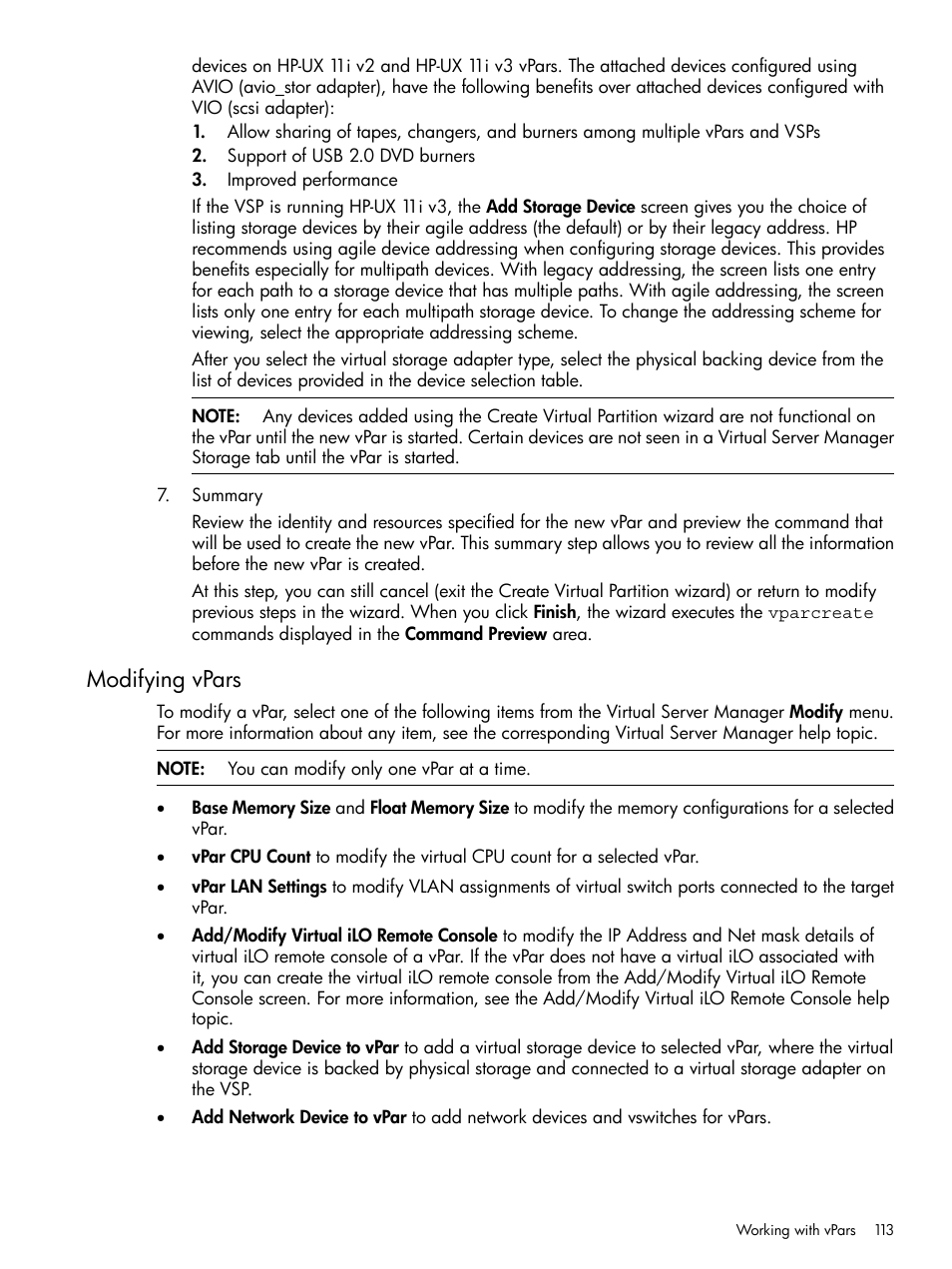 Modifying vpars | HP Matrix Operating Environment Software User Manual | Page 113 / 148