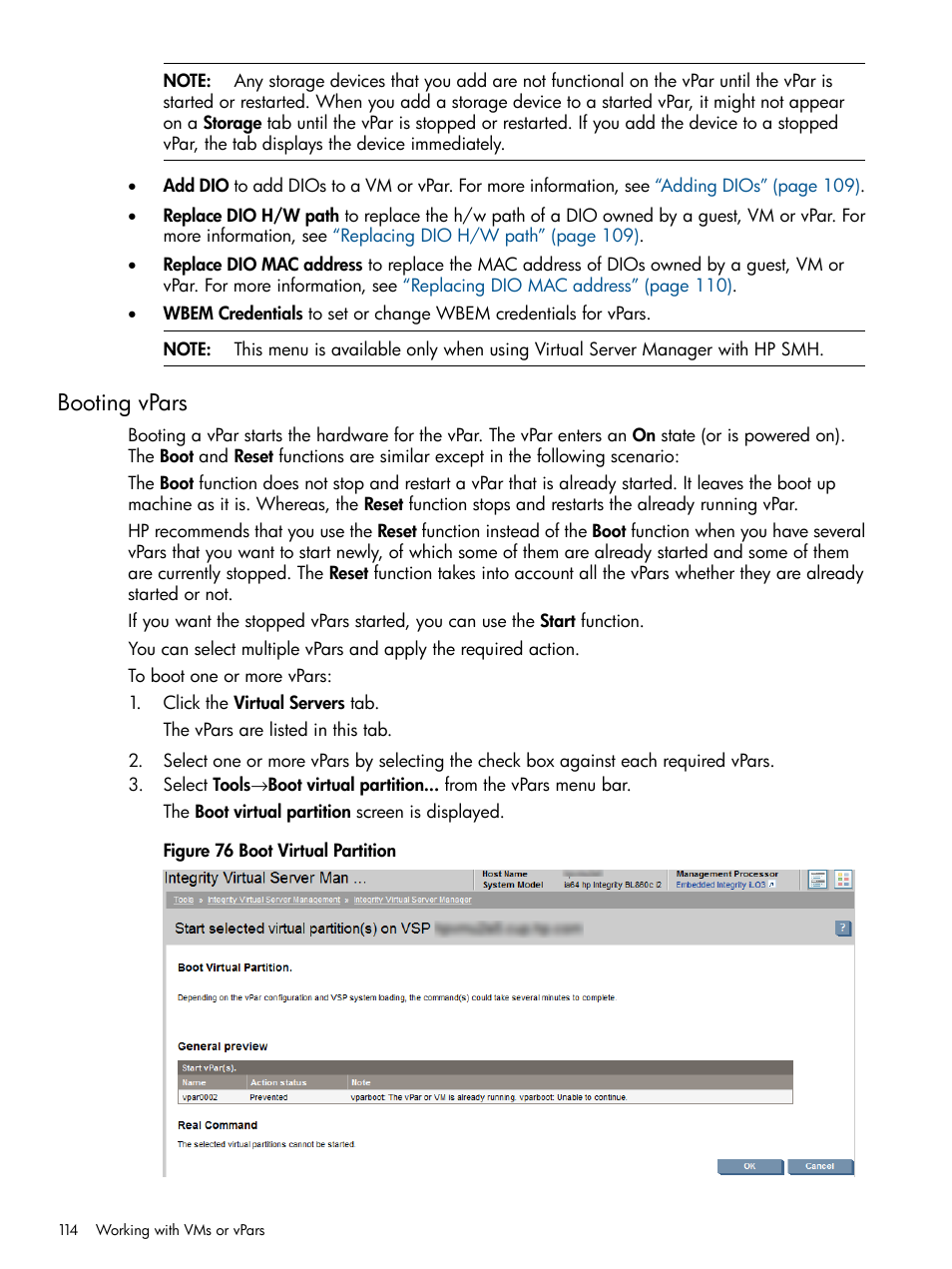 Booting vpars | HP Matrix Operating Environment Software User Manual | Page 114 / 148