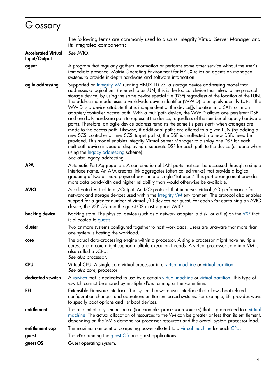 Glossary | HP Matrix Operating Environment Software User Manual | Page 141 / 148