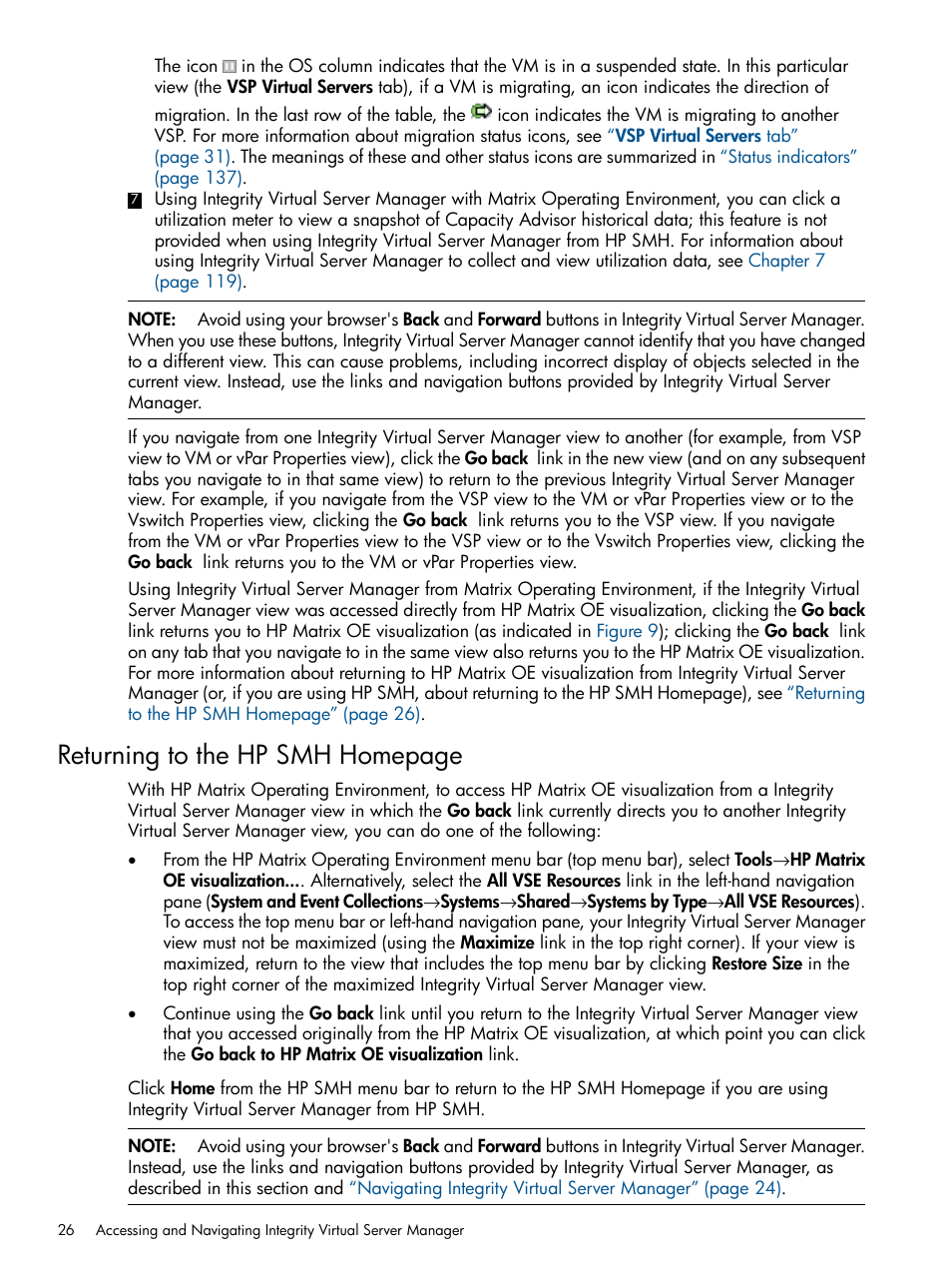 Returning to the hp smh homepage | HP Matrix Operating Environment Software User Manual | Page 26 / 148