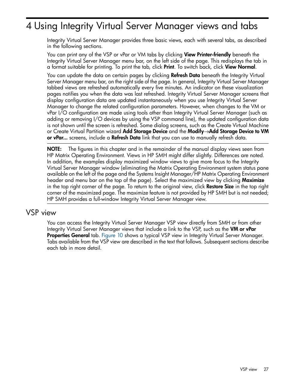 Vsp view | HP Matrix Operating Environment Software User Manual | Page 27 / 148