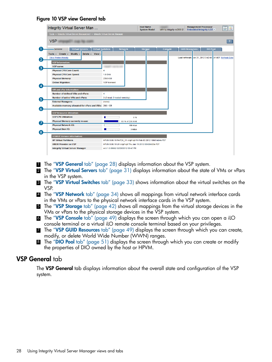 Vsp general tab | HP Matrix Operating Environment Software User Manual | Page 28 / 148