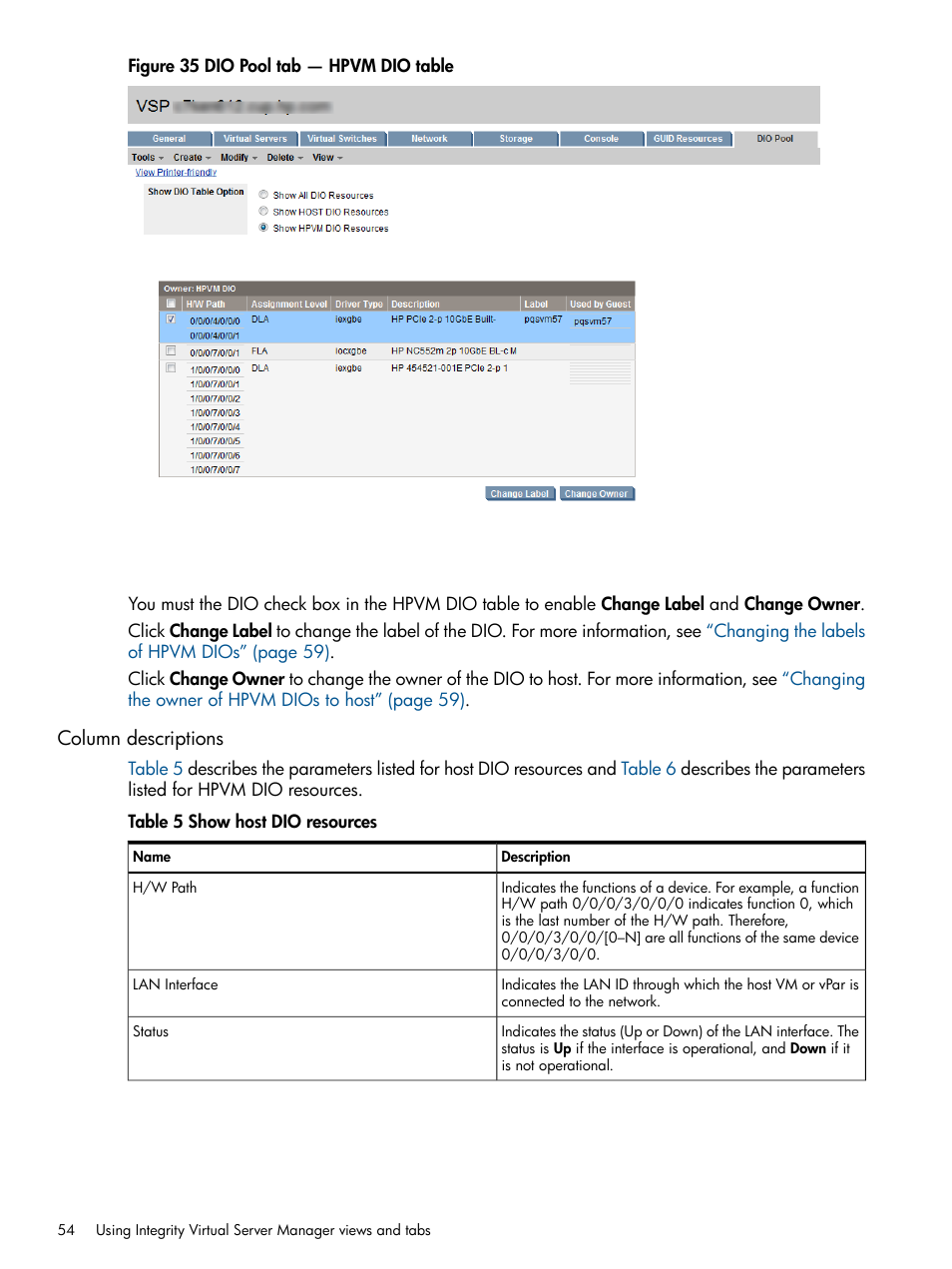 Column descriptions | HP Matrix Operating Environment Software User Manual | Page 54 / 148