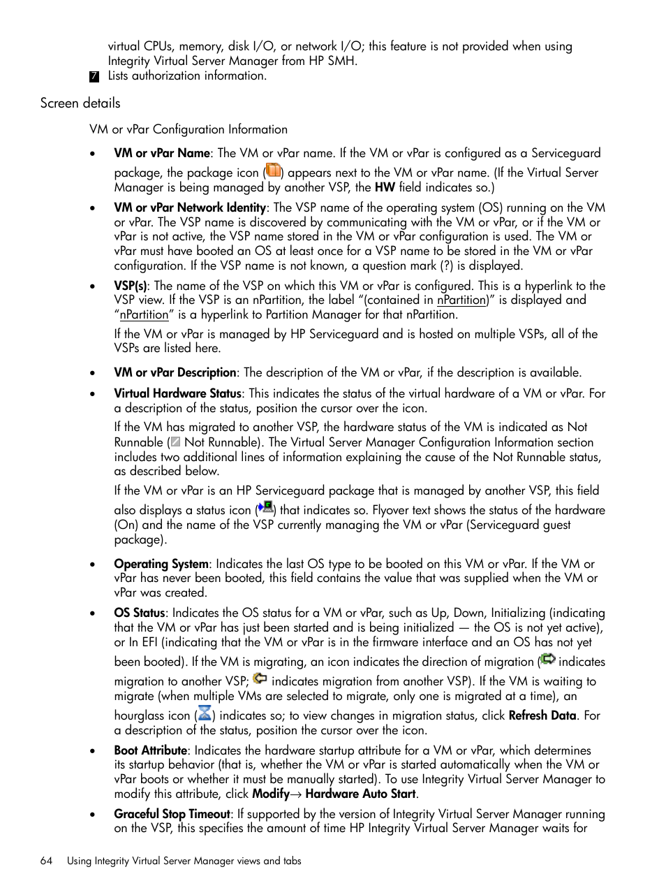 Screen details | HP Matrix Operating Environment Software User Manual | Page 64 / 148