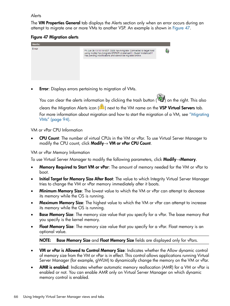 Alerts | HP Matrix Operating Environment Software User Manual | Page 66 / 148