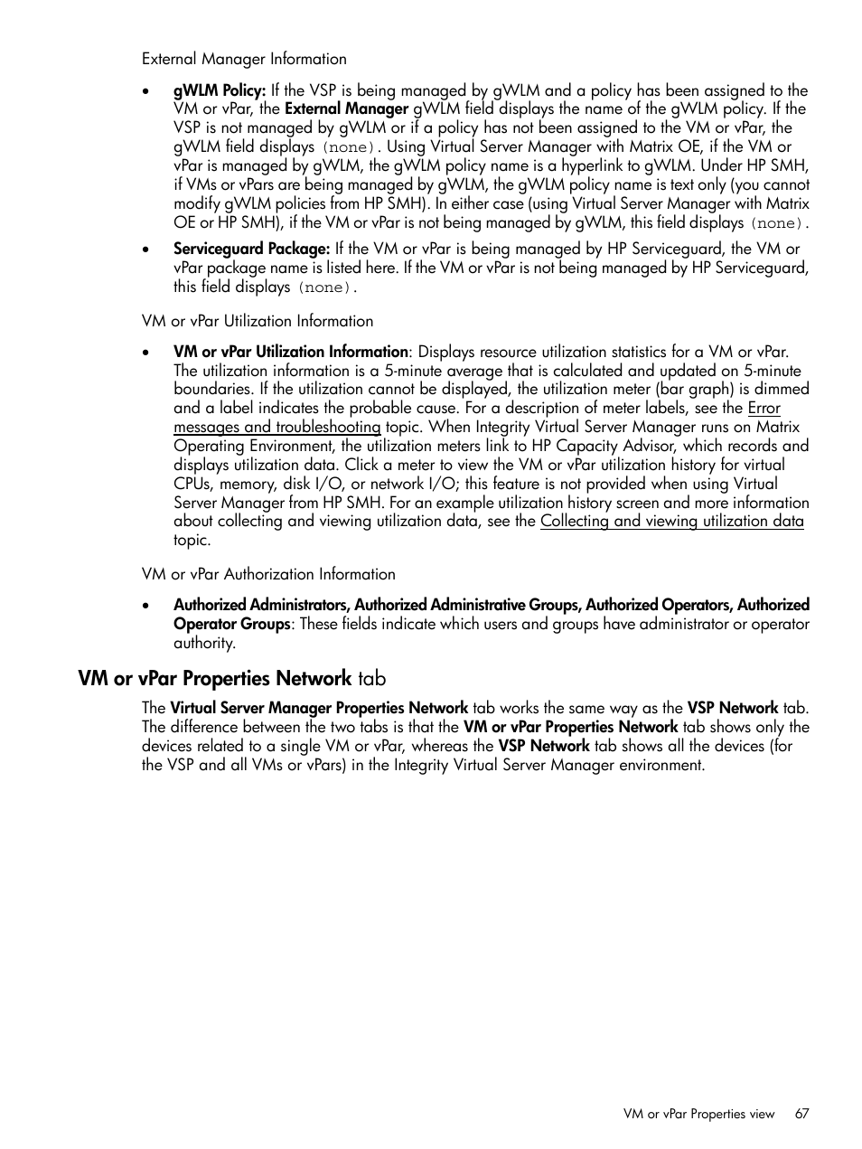 Vm or vpar properties network tab | HP Matrix Operating Environment Software User Manual | Page 67 / 148