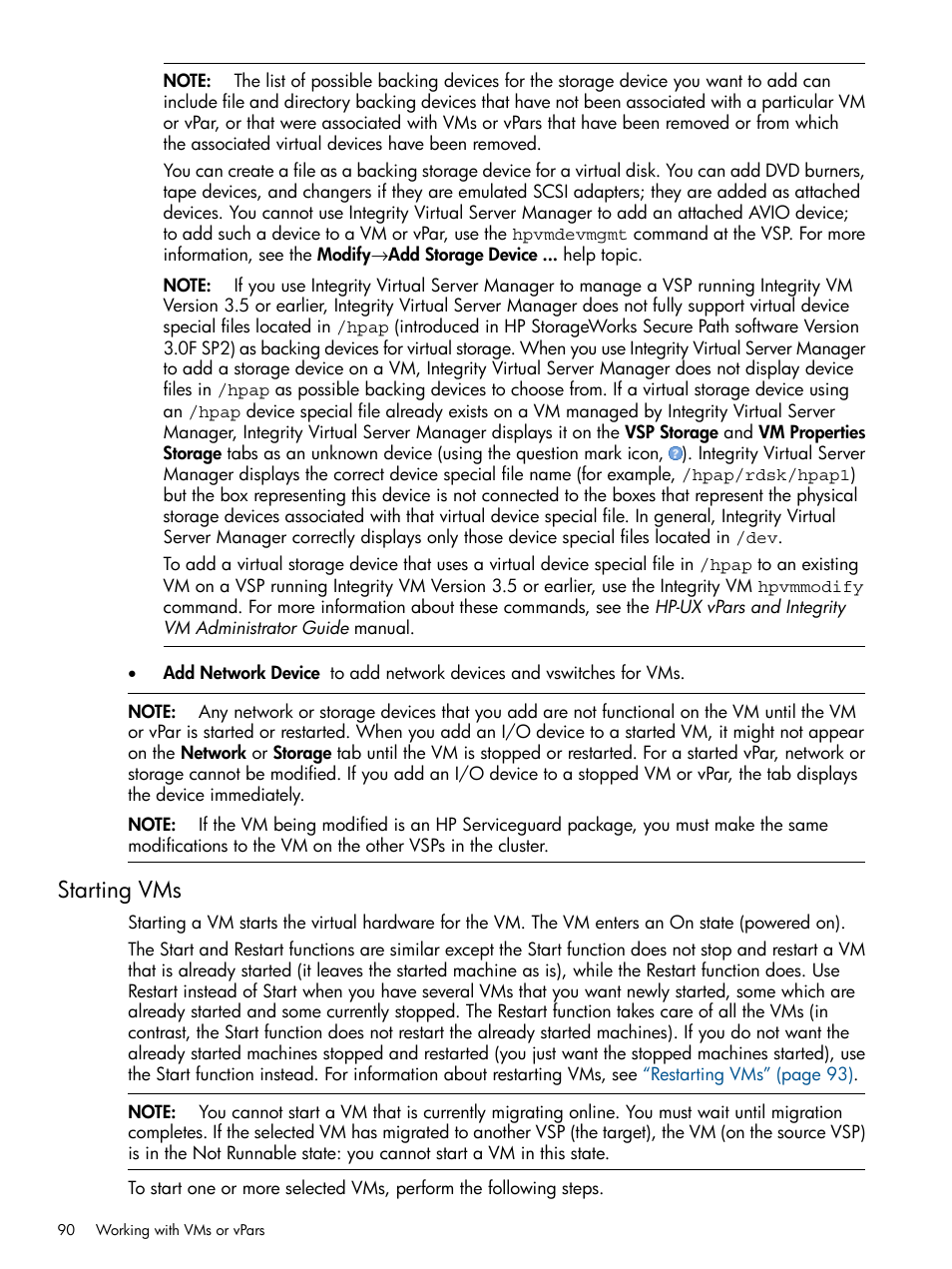 Starting vms | HP Matrix Operating Environment Software User Manual | Page 90 / 148
