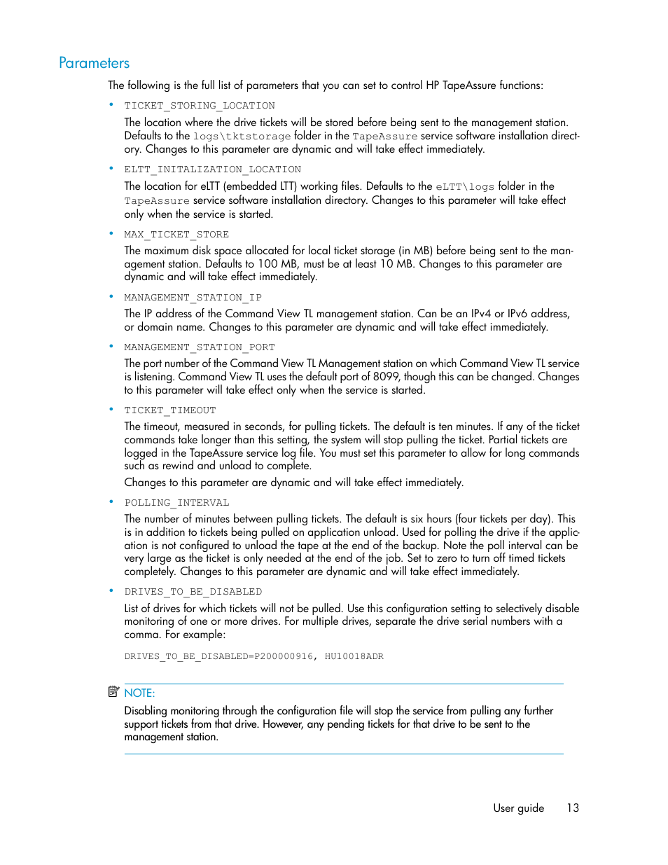 Parameters | HP StoreEver Ultrium Tape Drives User Manual | Page 13 / 40