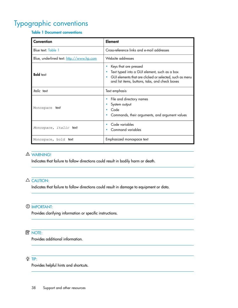 Typographic conventions | HP StoreEver Ultrium Tape Drives User Manual | Page 38 / 40
