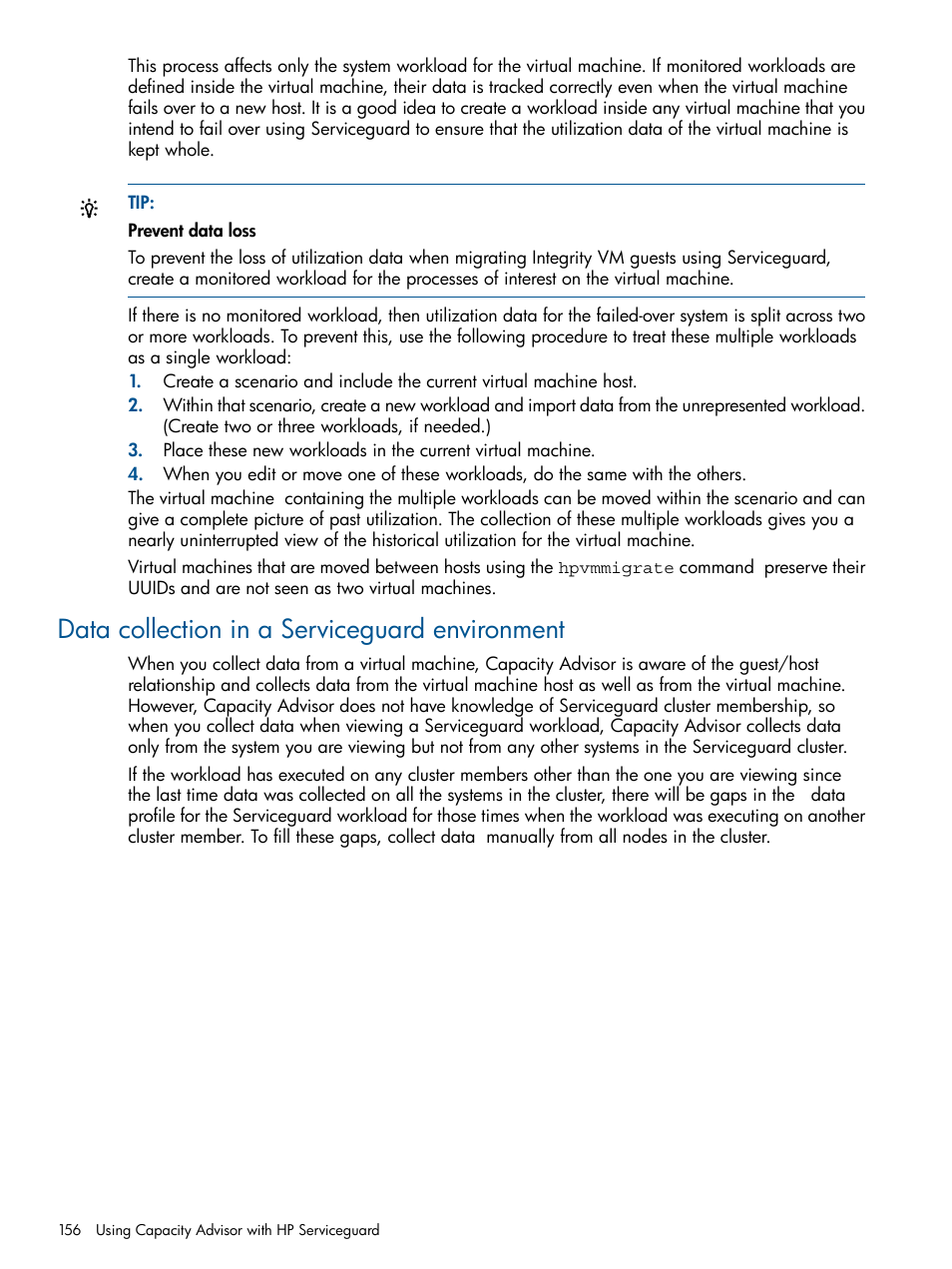Data collection in a serviceguard environment | HP Matrix Operating Environment Software User Manual | Page 156 / 233