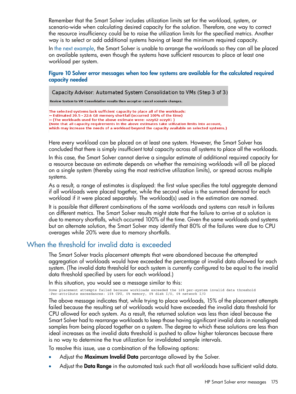When the threshold for invalid data is exceeded, When the threshold for | HP Matrix Operating Environment Software User Manual | Page 175 / 233