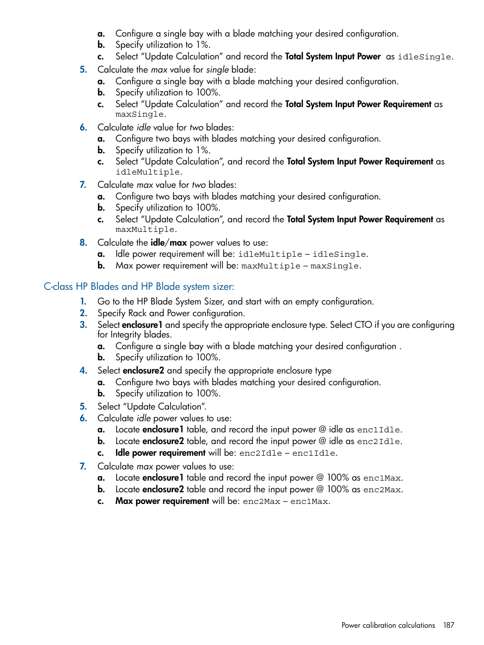 C-class hp blades and hp blade system sizer | HP Matrix Operating Environment Software User Manual | Page 187 / 233