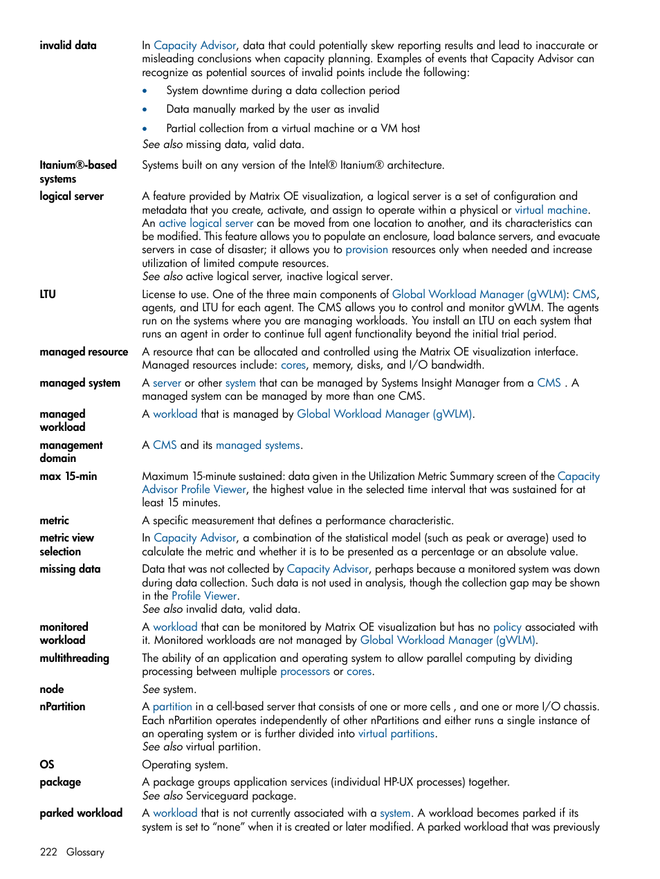 Metric representation, Max 15-min, Metric view selection | Max 15 minute sustained, Npartitions, Logical server, Npartition | HP Matrix Operating Environment Software User Manual | Page 222 / 233