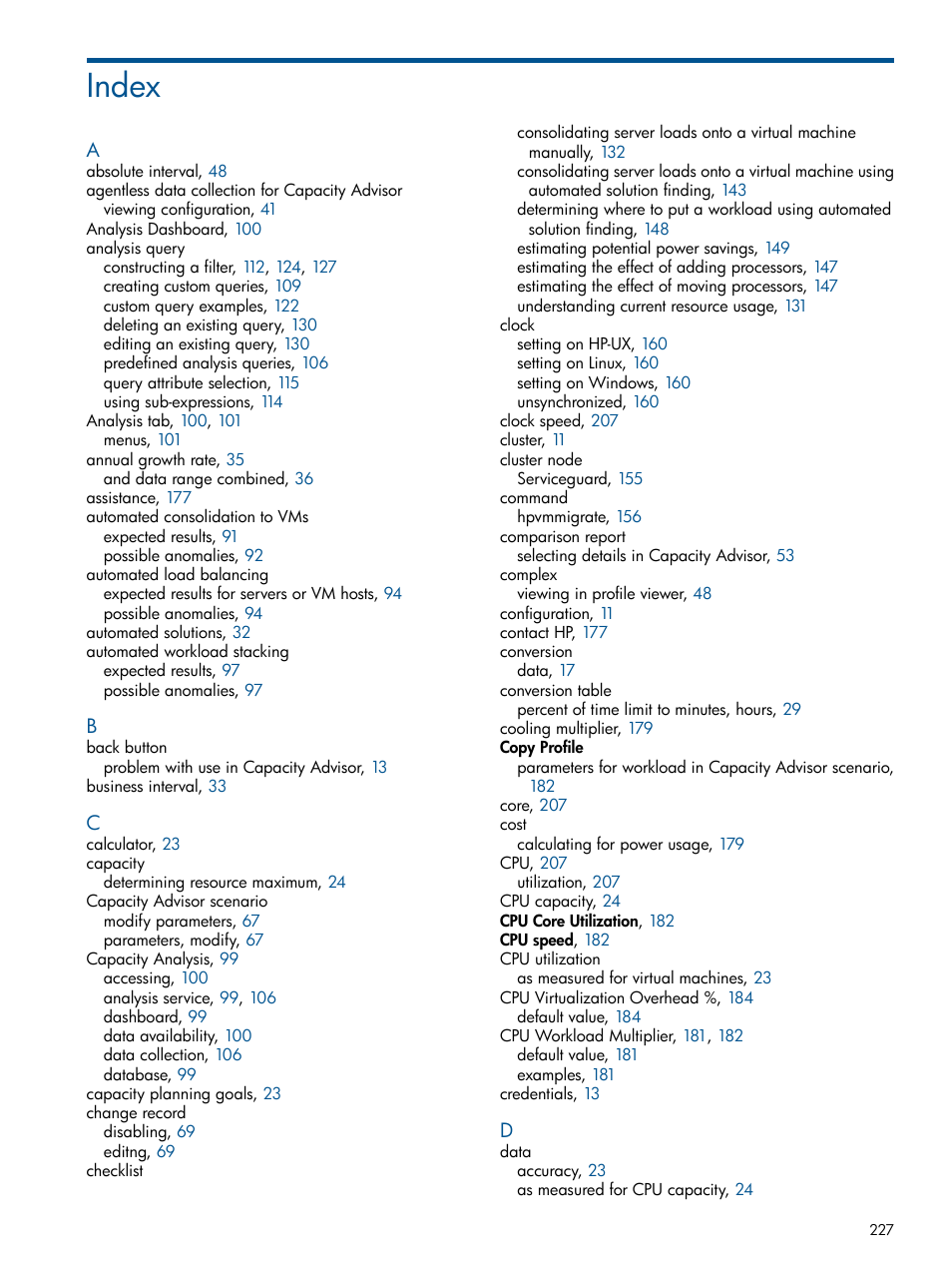 Index | HP Matrix Operating Environment Software User Manual | Page 227 / 233