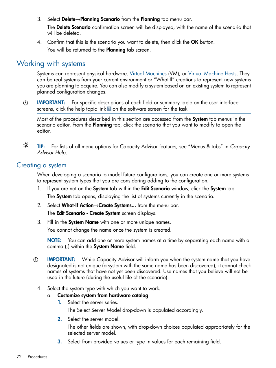 Working with systems, Creating a system | HP Matrix Operating Environment Software User Manual | Page 72 / 233