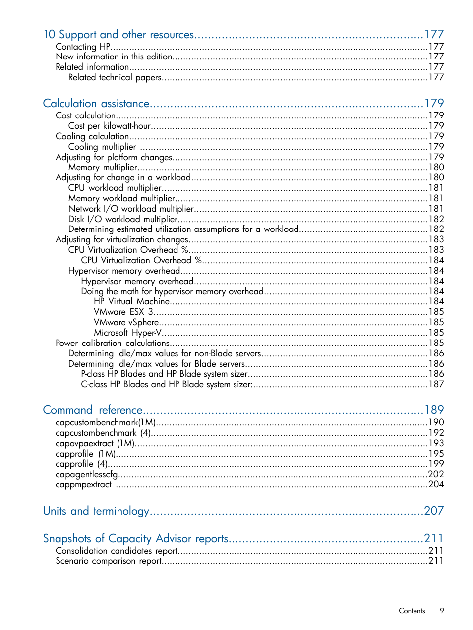10 support and other resources, Calculation assistance, Command reference | HP Matrix Operating Environment Software User Manual | Page 9 / 233