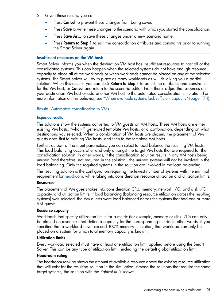 Results: automated consolidation to vms, Expected results | HP Matrix Operating Environment Software User Manual | Page 91 / 233