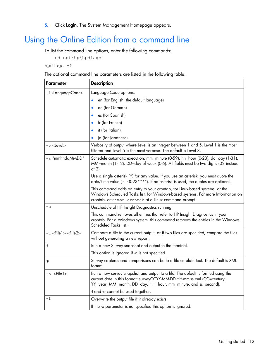 Using the online edition from a command line | HP Insight Diagnostics User Manual | Page 12 / 40