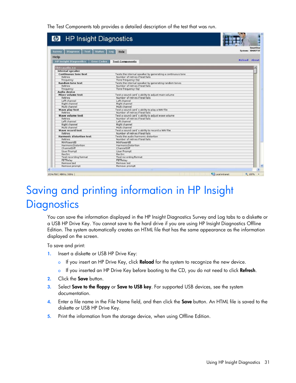 HP Insight Diagnostics User Manual | Page 31 / 40