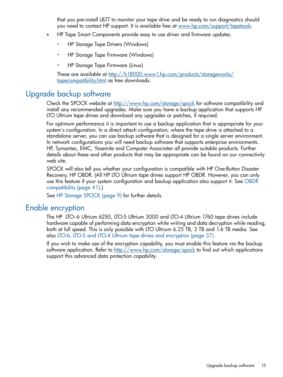 Upgrade backup software, Enable encryption, Upgrade backup software enable encryption | HP StoreEver Ultrium Tape Drives User Manual | Page 13 / 60