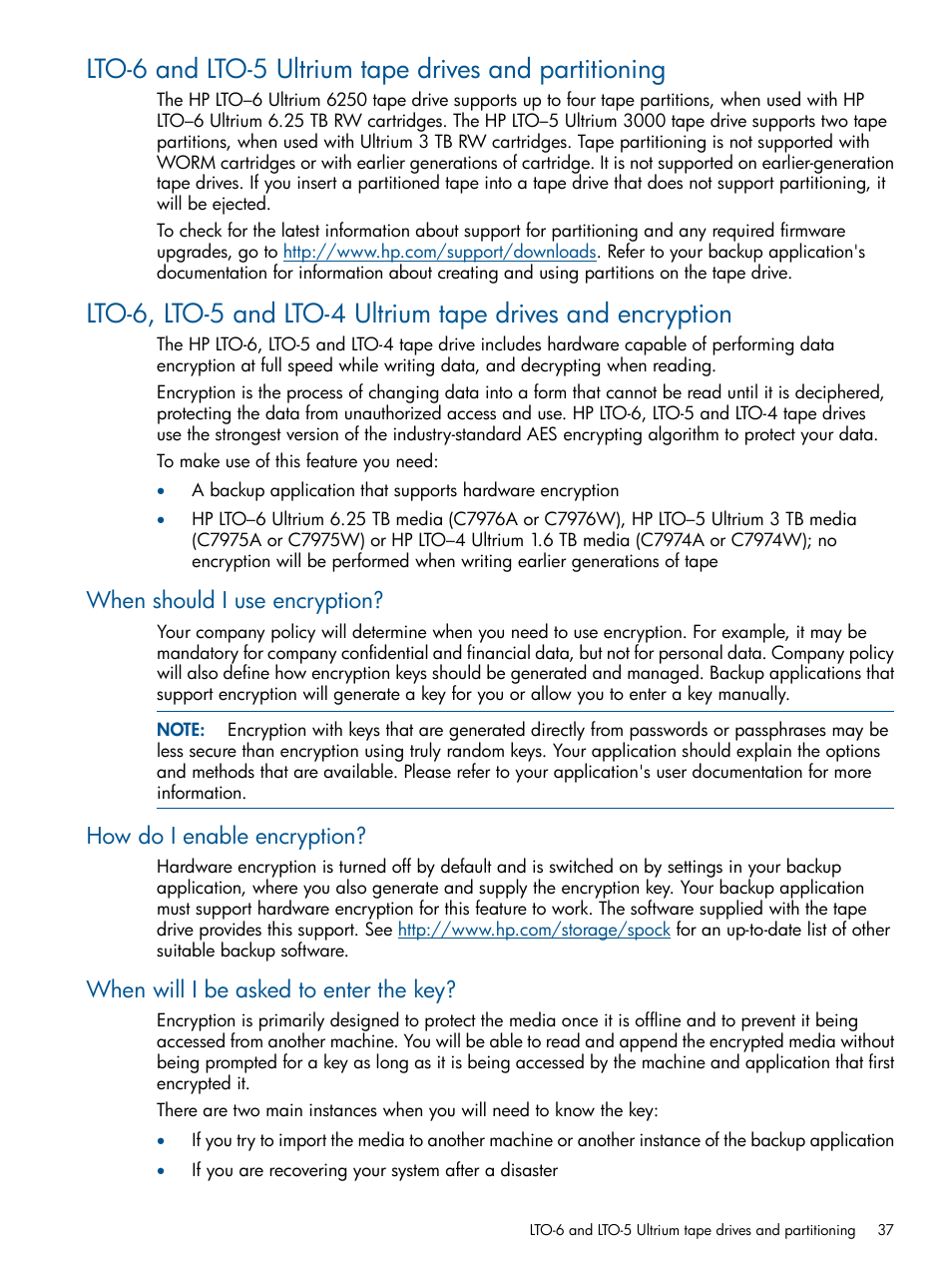 When should i use encryption, How do i enable encryption, When will i be asked to enter the key | HP StoreEver Ultrium Tape Drives User Manual | Page 37 / 60