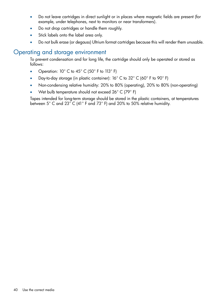 Operating and storage environment | HP StoreEver Ultrium Tape Drives User Manual | Page 40 / 60