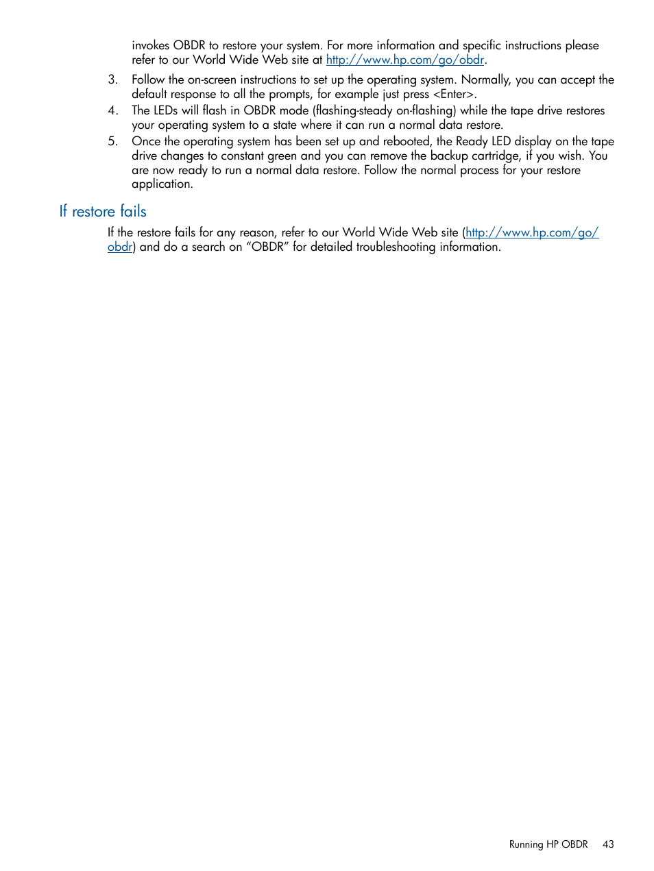 If restore fails | HP StoreEver Ultrium Tape Drives User Manual | Page 43 / 60