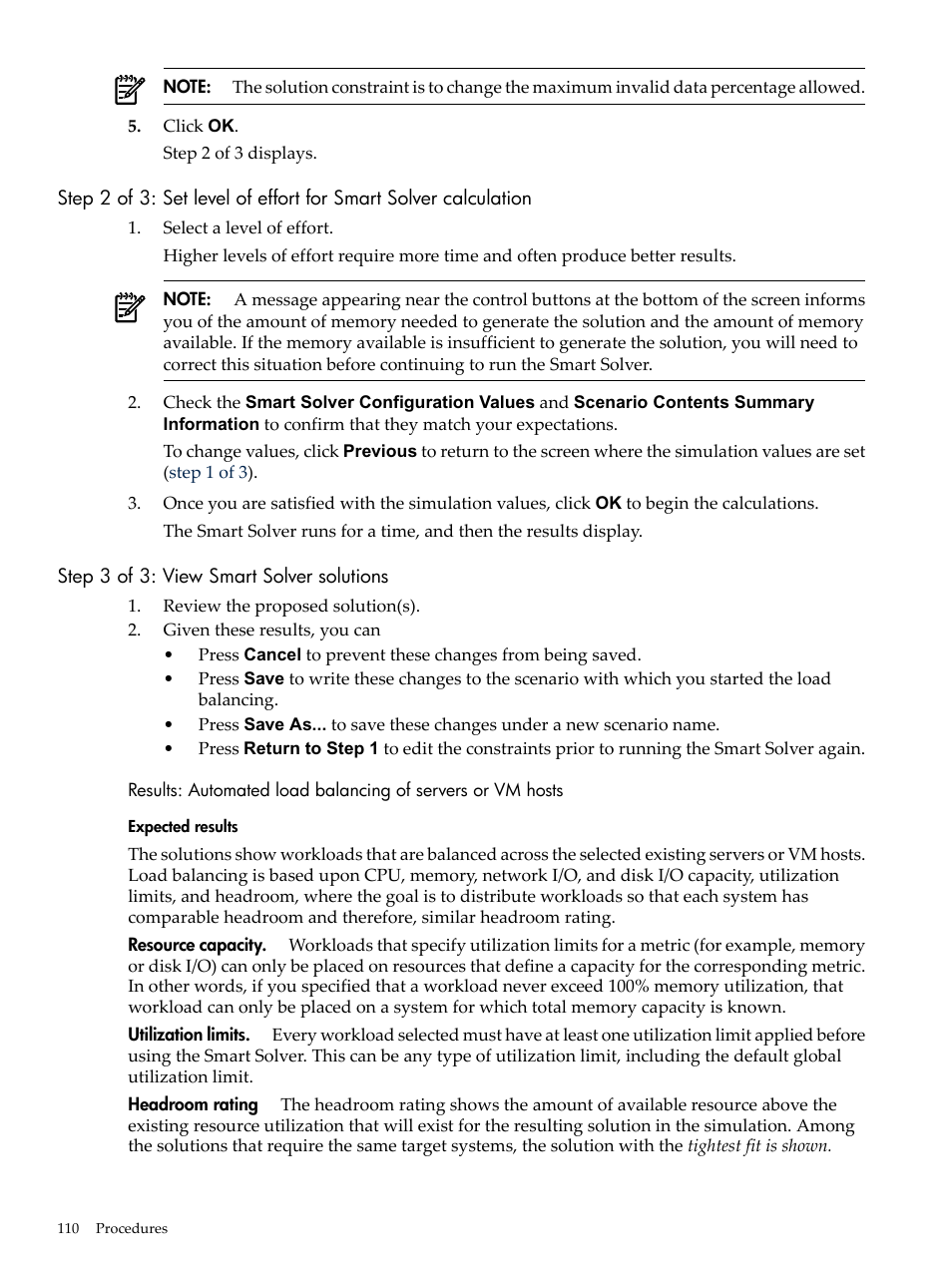 Step 3 of 3: view smart solver solutions, Expected results | HP Matrix Operating Environment Software User Manual | Page 110 / 192