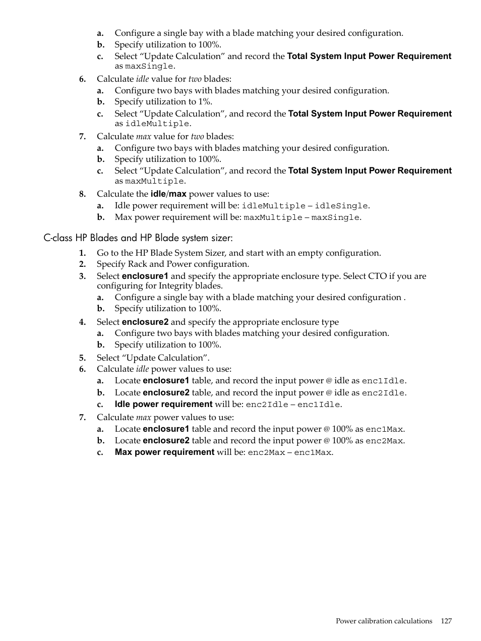 C-class hp blades and hp blade system sizer | HP Matrix Operating Environment Software User Manual | Page 127 / 192